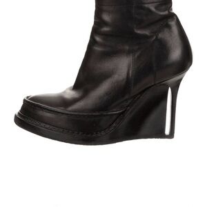 Ann Demeulemeester Black Leather Wedge Ankle Boot